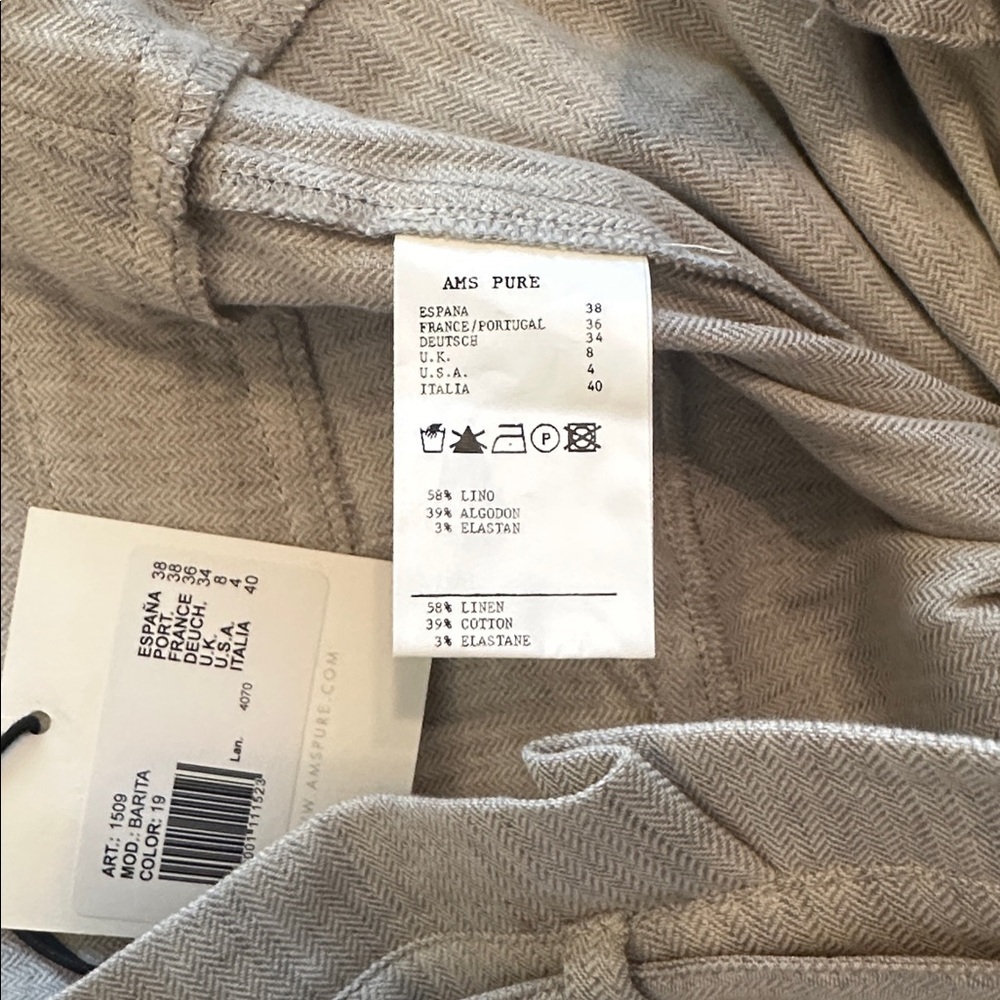 NWT AMS pure linen cotton blend belted trouser tan size 4 - Picture 6 of 6